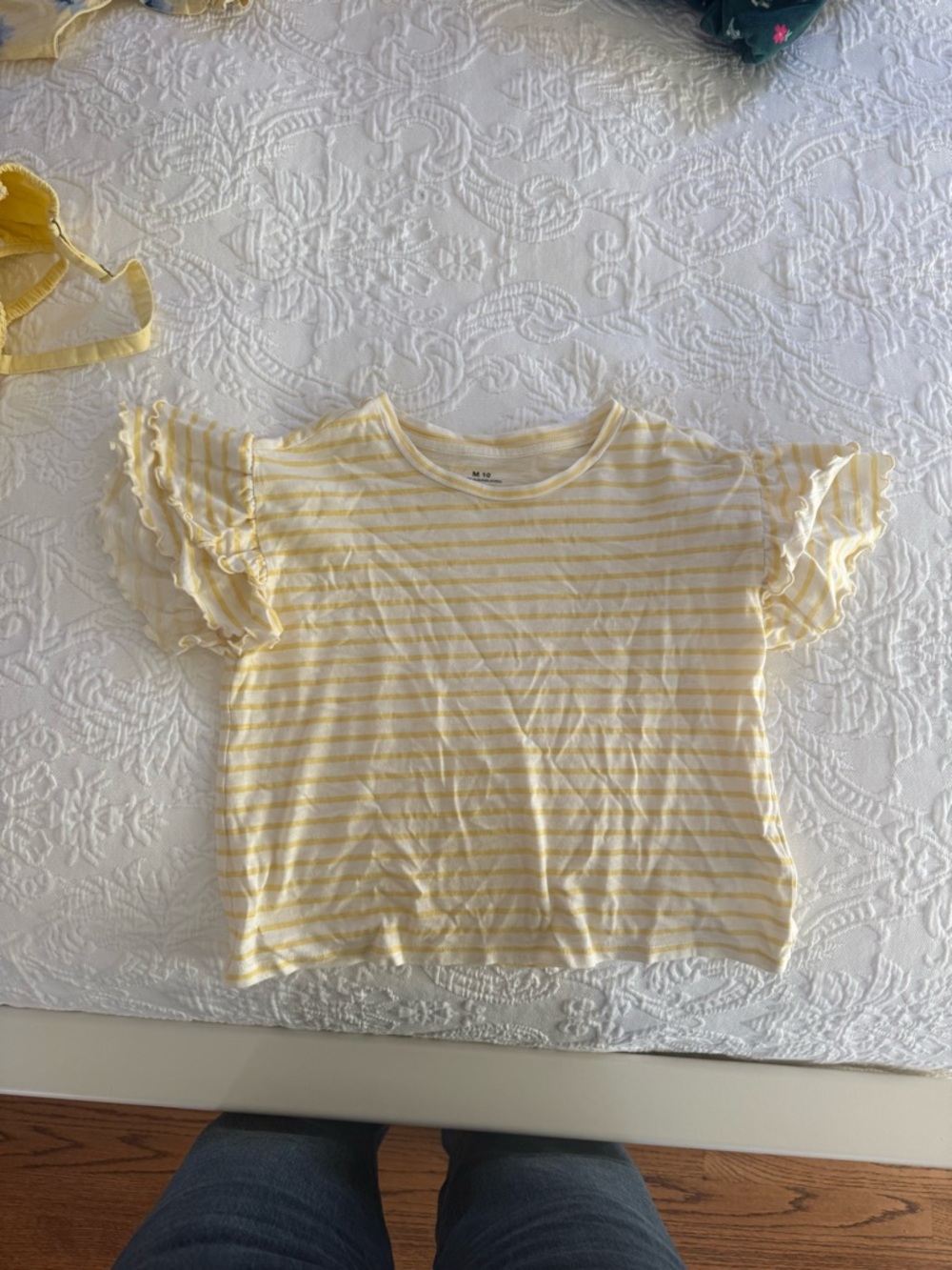 Girls Target Yellow and White Striped Ruffle Sleeve Tee